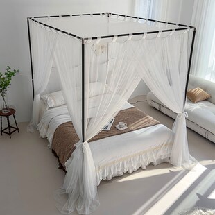 2024新款高级法式宫廷蚊帐家用卧室三开门加密厚1.5m床幔落地支架
