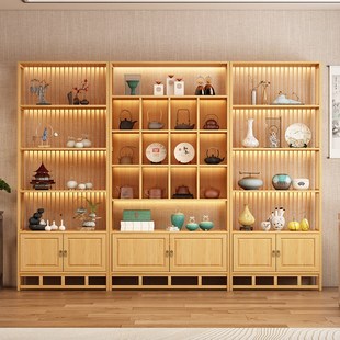多宝阁茶叶展示柜摆件置物架实木茶室办公室隔断屏风 博古架新中式