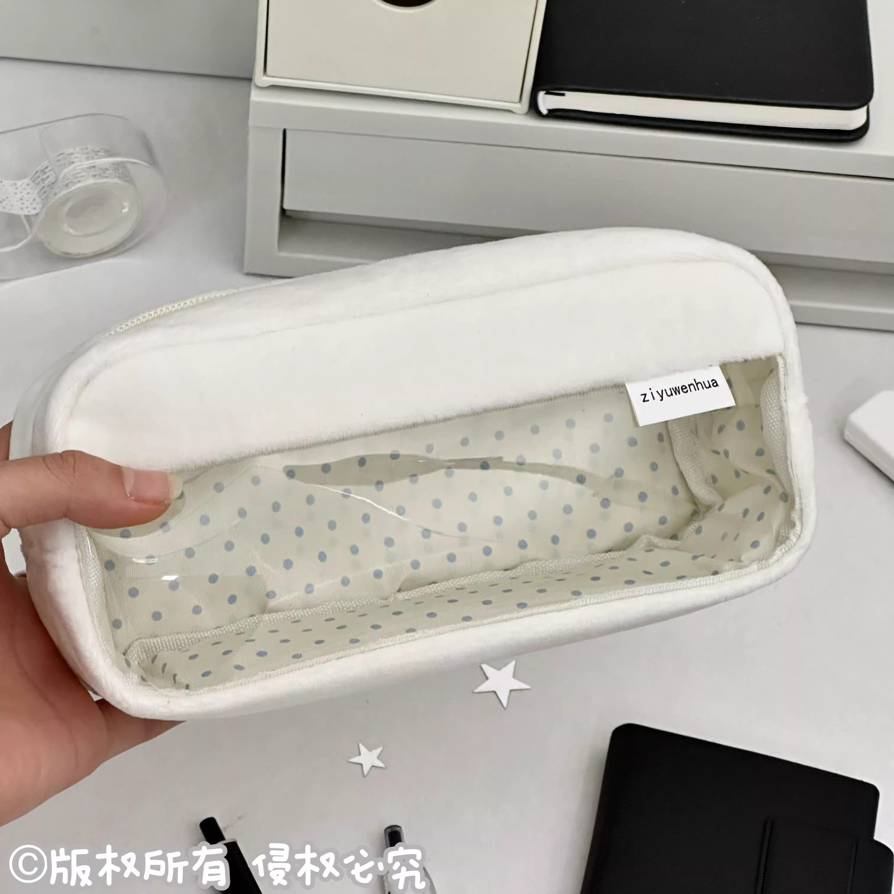 原创白色毛绒痛包笔袋ins高颜值少女心学生大容量文具铅笔收纳袋