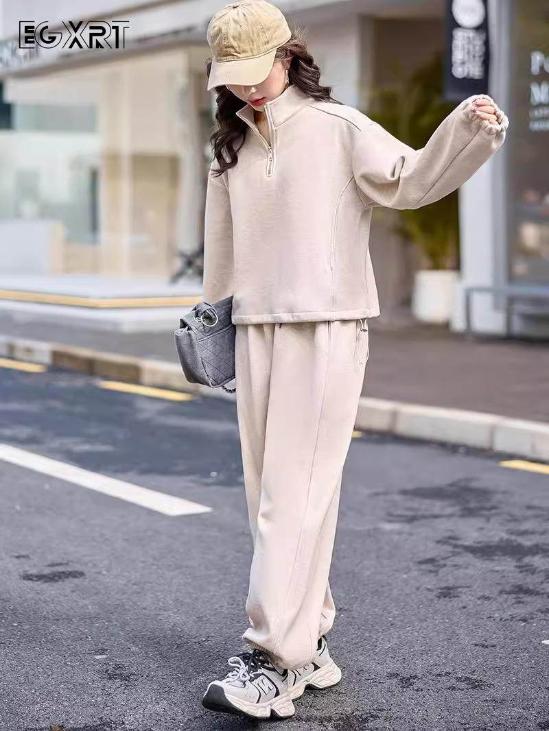 休闲运动套装女2025春秋季新款洋气减龄高级松弛感加绒卫衣两件套