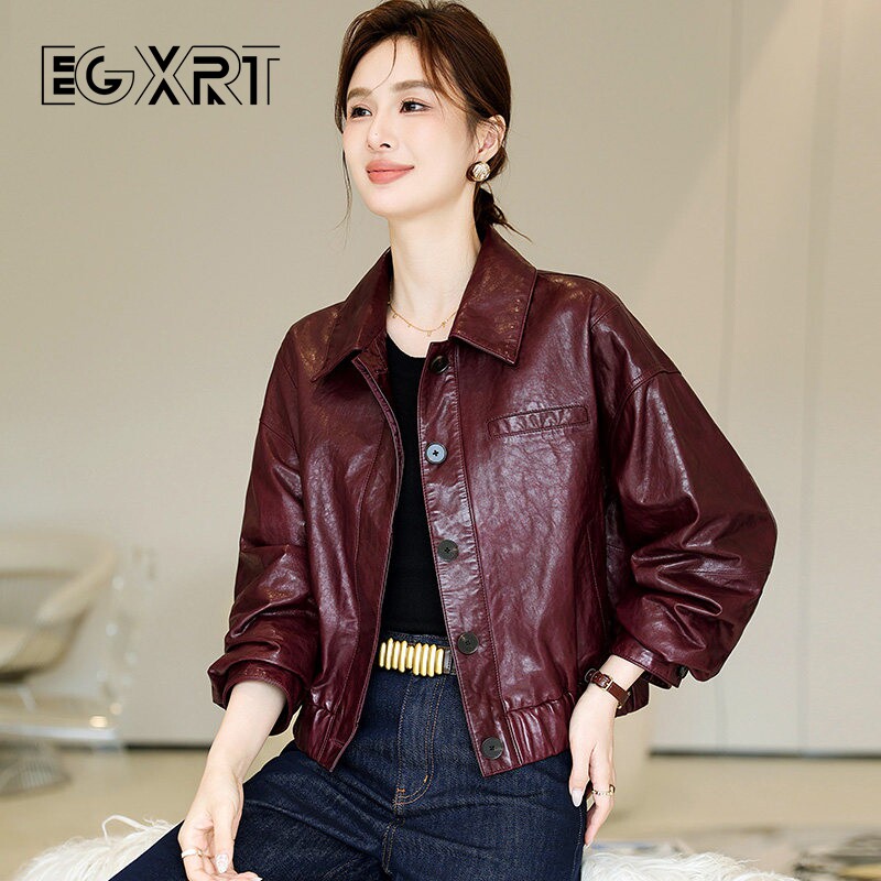 海宁真皮皮衣女2026秋季新款小个子油蜡纯绵羊皮夹克短款长袖外套