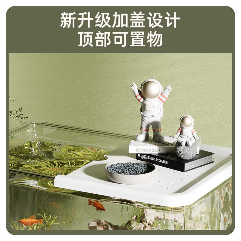 超白带盖鱼缸小型客厅乌龟缸卧室玻璃桌面螃蟹生态缸寄居蟹专用缸