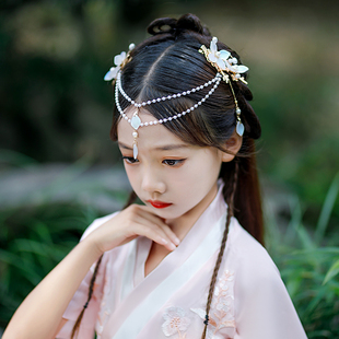 儿童古风眉心坠汉服头饰中国风古装发饰额饰眉心夹后压发夹饰品女