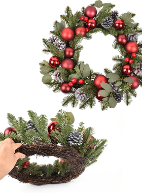 圣诞节装饰50CM花环挂饰金咖和红色圈门挂居家橱窗场景布置挂饰