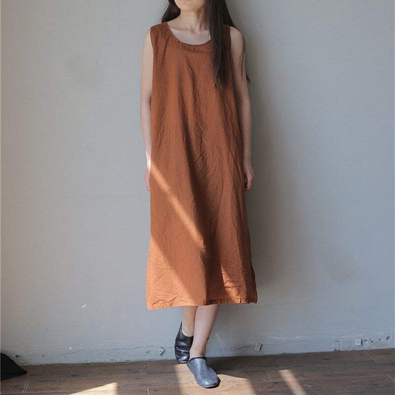 纯棉中长款无袖连衣裙打底裙衬裙春夏宽松轻薄舒适白色内搭背心裙