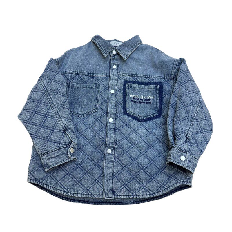 男童牛仔衬衫夹棉儿童纯棉外套秋冬加厚2024新款洋气男孩长袖衬衣