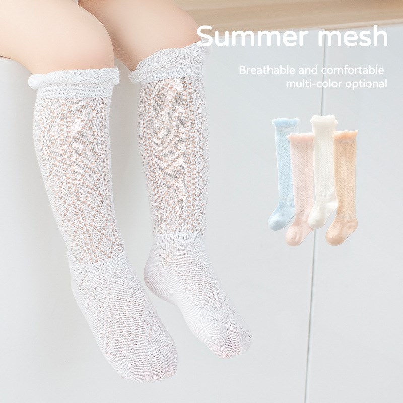 2024夏季新款婴儿袜子网眼超薄新生儿宝宝防蚊袜公主过膝长筒棉袜