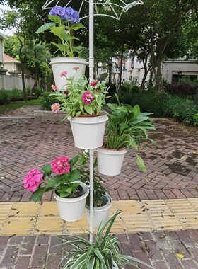 SHANGPIN复古铁艺落地式雨伞花架小鸟升级六桶户外庭院阶梯装饰
