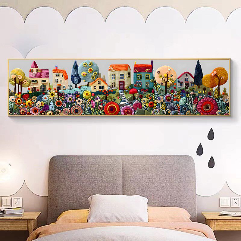 童话小镇客厅装饰画奶油风立体感壁画小众艺术沙发背景儿童房挂画