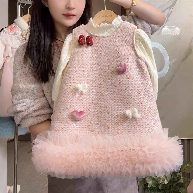 女童甜美爱心蝴蝶结公主裙加绒加厚2024冬季宝宝新年毛呢背心裙潮,童装/婴儿装/亲子装,连衣裙,淘宝优惠券,粉丝福利购,淘宝优惠卷