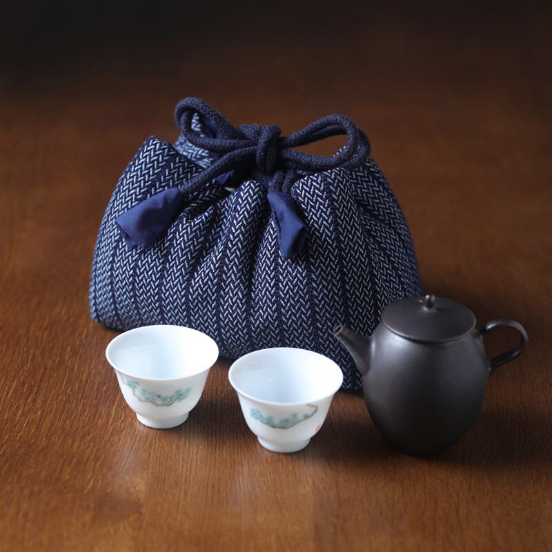 春泥蓝色加厚茶壶茶具茶杯收纳包旅行包布袋中式手提一壶两杯布包