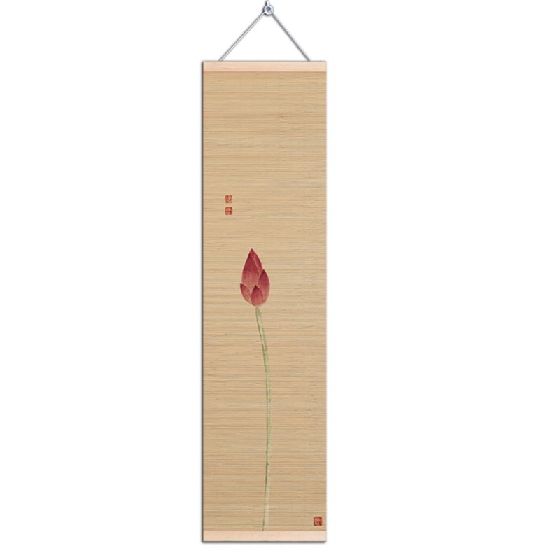 新中式禅意荷花装饰画茶室挂画竖版字画挂墙竹帘画墙上室内中国风图片