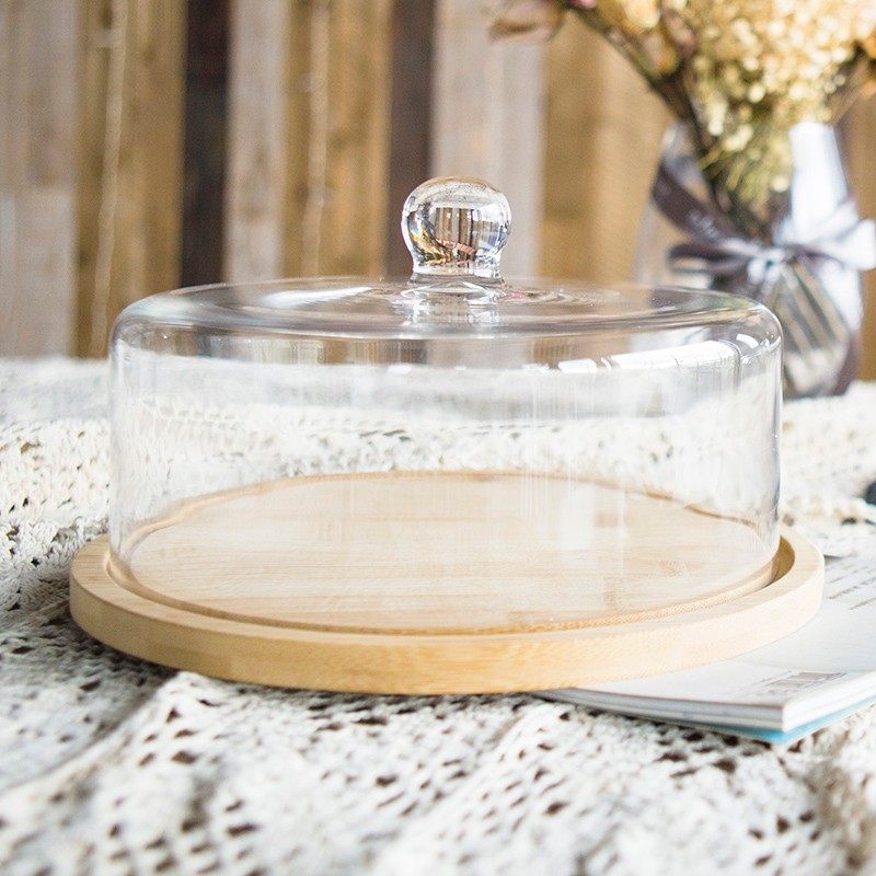 非非家用蛋糕罩透明玻璃托盘密封欧式点心蛋糕盘创意甜品架保鲜盖