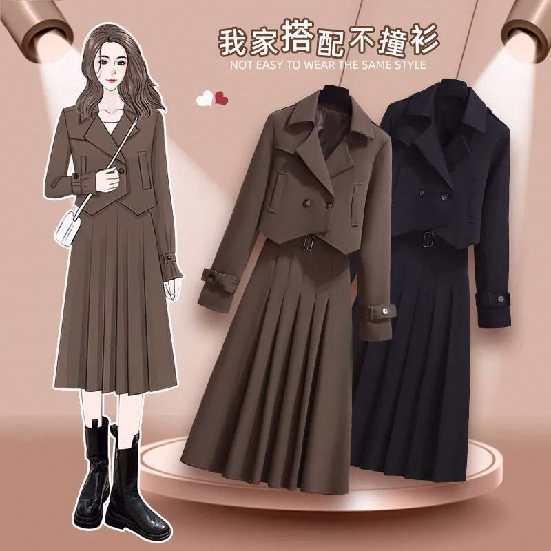 大码胖妹妹新款法式设计感女装套装2024春秋半身裙两件套外套西装