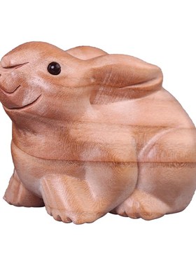 兔子摆件2023年本命年十二生肖木头兔属兔木质家居客厅桌面装饰品