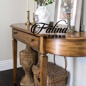 美式 复古玄关桌 玄关台半圆形中古风极窄轻奢高级感实木玄关柜法式