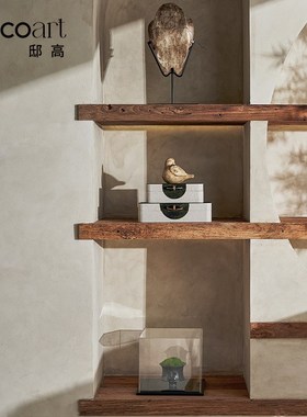 邸高家居民宿茶空间背景柜布置侘寂风墙柜储物柜装饰品甲骨文摆件