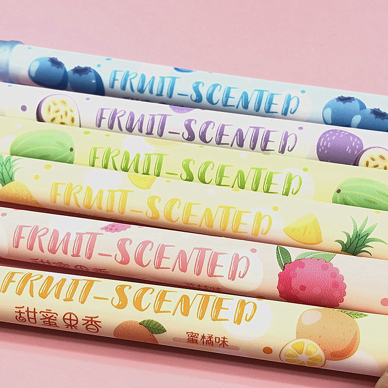 趣物社甜蜜果香双头萤光笔6色标记笔重点笔记号笔带收纳女孩笔记