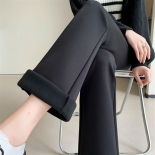垂坠感高弹力松紧腰休闲裤子女款2025春秋款高腰小个子提臀微喇裤