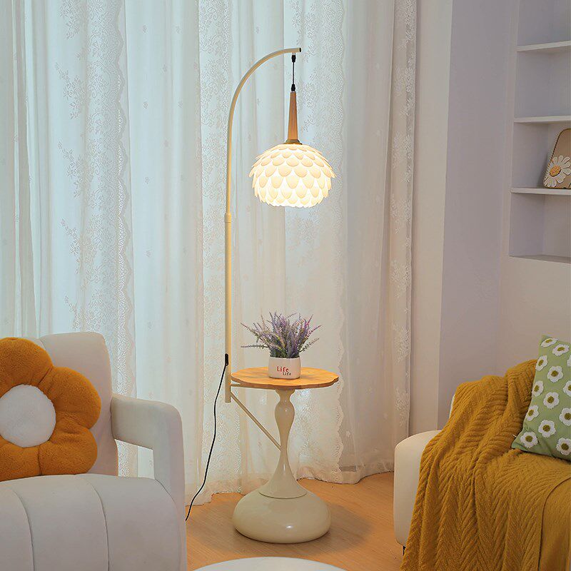 法式奶油风落地灯客厅沙发边几原木置物架一体卧室床头柜氛围台灯