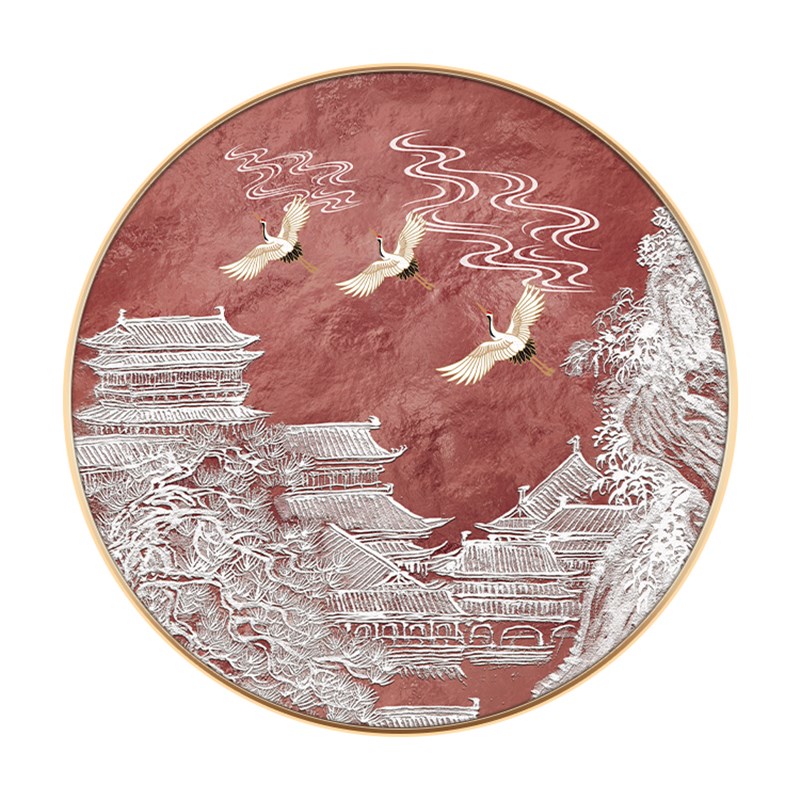 新中式圆形玄关装饰画led灯进门走廊过道挂画 客厅餐厅背景墙壁画