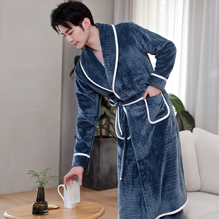 冬季 长袍珊瑚绒冬睡袍男士 加绒新款 睡衣男浴袍秋冬法兰绒加厚长款