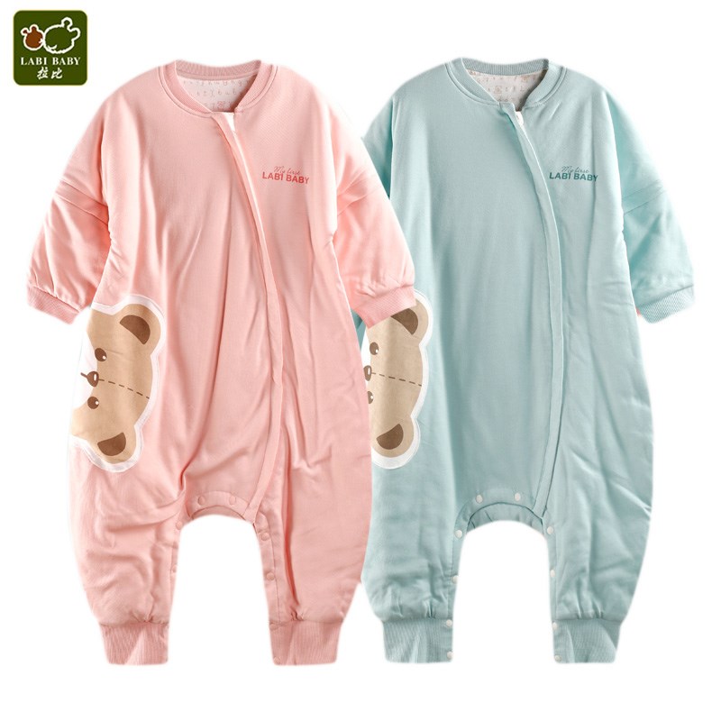 拉比春秋薄夹棉婴幼儿宝宝连体衣分腿睡袋保暖男女童空调房防踢被