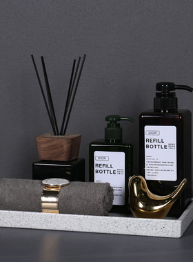 简约浴室装饰品陈列组合套装大理石纹毛巾水磨石托盘样板房卫生间