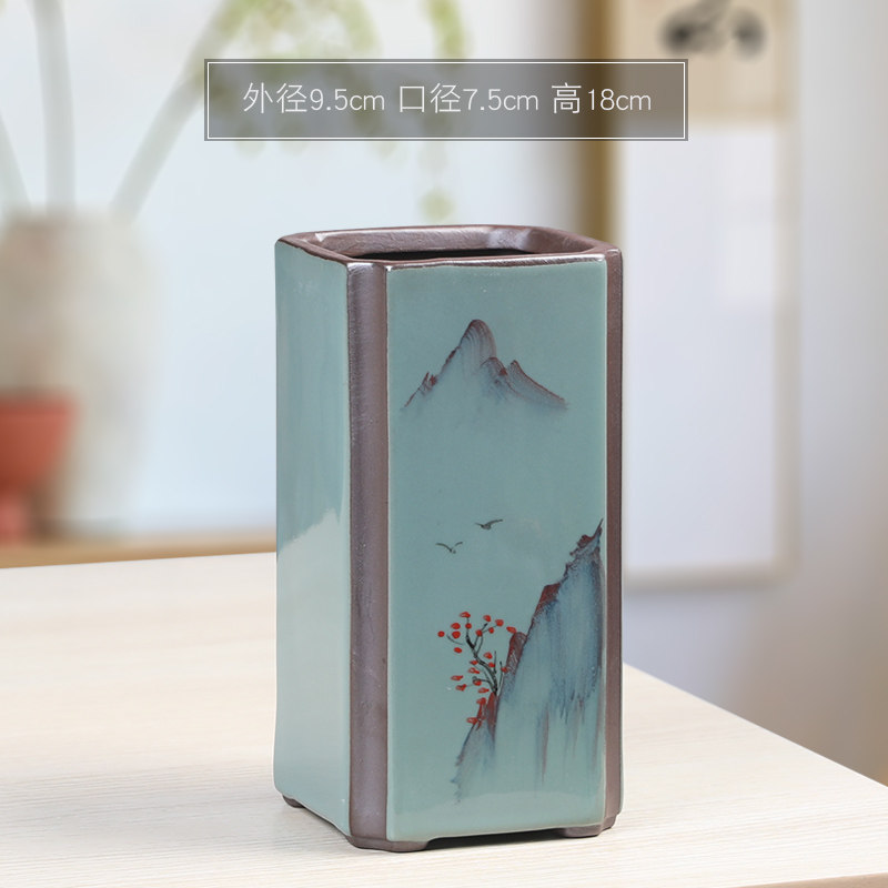 紫砂古典花盆高款中国风四方兰花专用多肉盆个性手绘室内造景盆栽