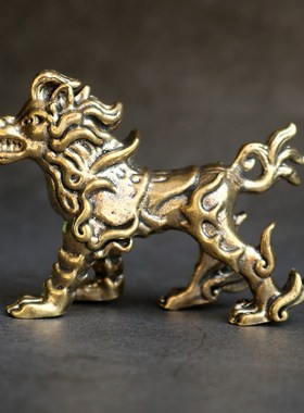 复古实心纯黄铜龙之九子办公桌面茶桌车载装饰小摆件茶宠手把玩件