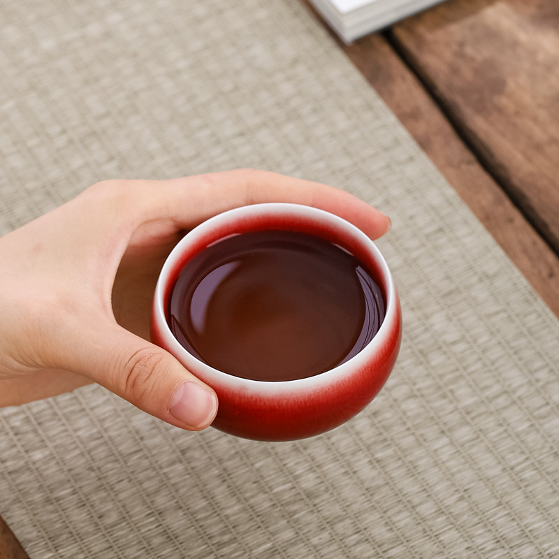 景德镇官窑高端原矿郎窑红釉主人杯单杯女功夫茶杯茶盏单个品茗杯