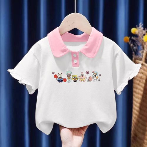 纯棉女童POLO衫2024夏季新款儿童宝宝可爱卡通公主风短袖翻领上衣