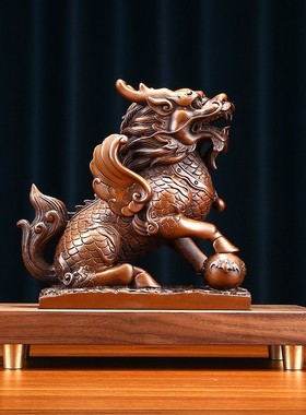 紫铜麒麟摆件一对中式家居客厅办公室装饰品摆设公司开业乔迁礼品