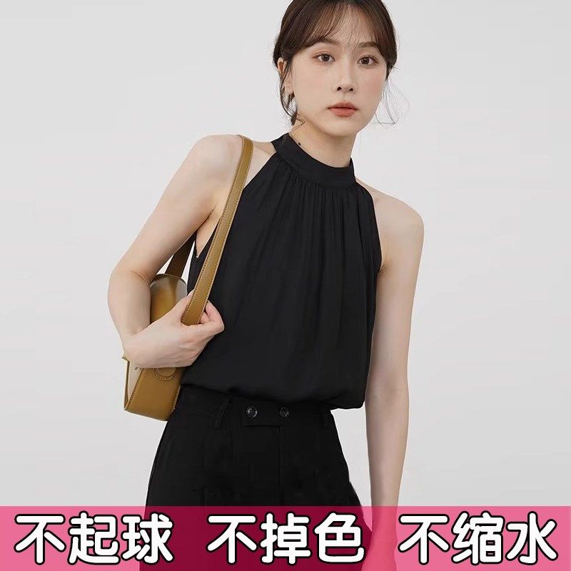 大码挂脖吊带背心女外穿内搭打底衫宽松遮肚雪纺无袖上衣胖mm夏季