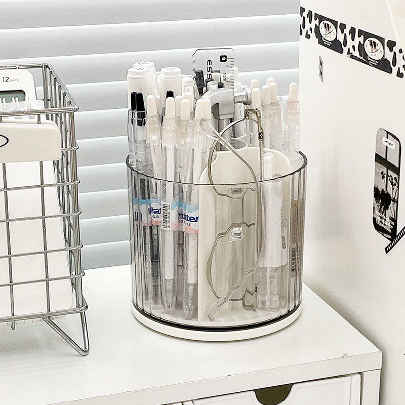 旋转笔筒收纳盒学生桌面男孩女孩文具亚克力大容量简约放笔储物盒