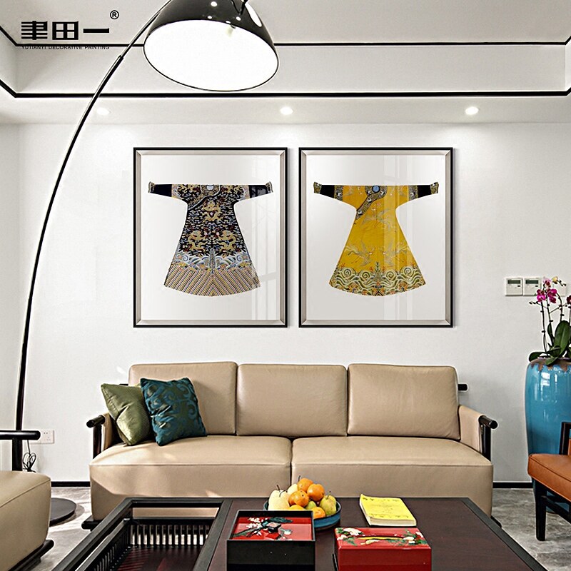 新中式壁画禅意服装装饰画艺术玄关客厅龙袍样板房墙画挂画古定做