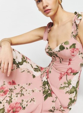 Reformatio* 新款优雅蝴蝶结绑带玫瑰花园度假显瘦气质长裙连衣裙