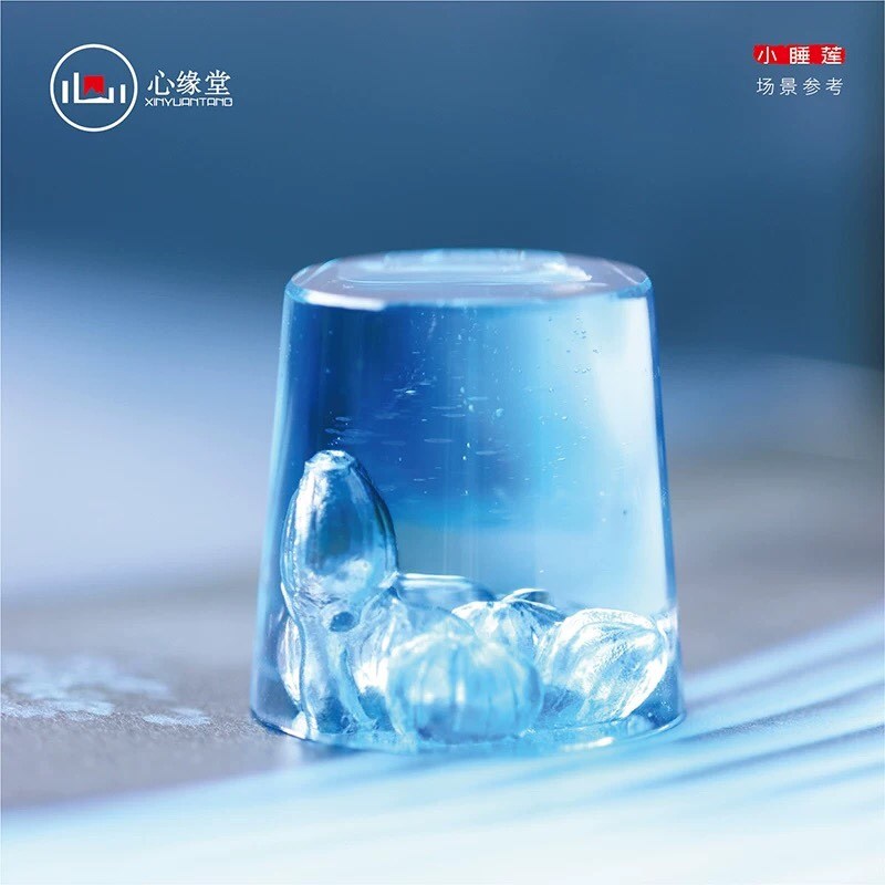 心缘堂蓝色琉璃盖置小睡莲盖架茶壶盖置内雕小睡莲茶道配件小巧
