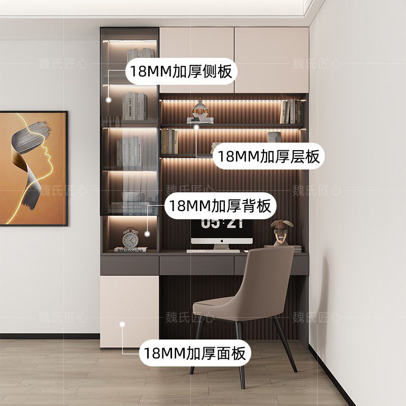 书桌带衣柜一体儿童卧室电脑桌书柜组合小户型家用卧室写字台书桌