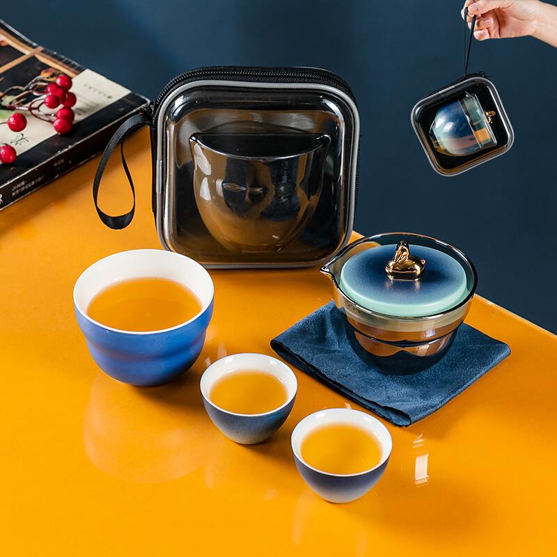 玉兔旅行茶具套装快客杯便携包小套泡茶杯户外茶壶茶杯礼品LOGO
