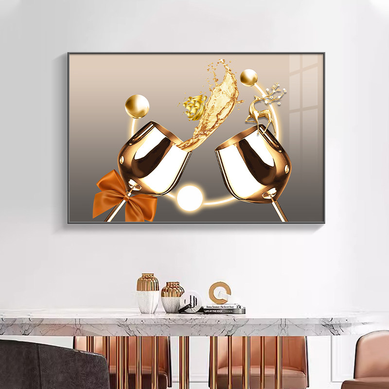 热销现代简约餐厅装饰画酒杯饭厅餐桌挂画轻奢晶瓷镶钻歺厅背景墙