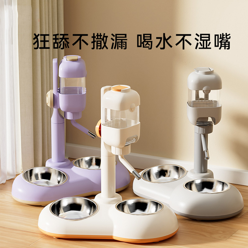 热销立式狗狗自动饮水器宠物可调节喂食宠物不锈钢防打翻双碗猫碗