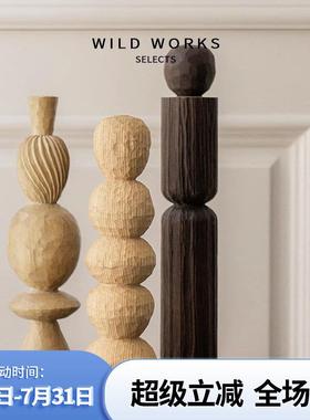 野作几何木雕艺术装饰摆饰中古现代侘寂壁龛拍摄道具雕塑实木木头