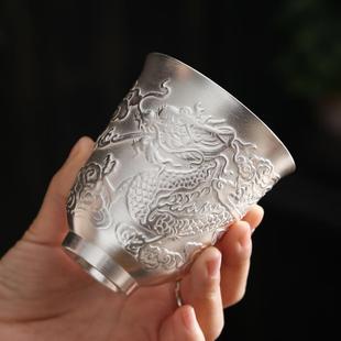 高档 999纯银茶杯礼盒装 主人杯品茗杯陶瓷情侣对杯功夫银杯大容量
