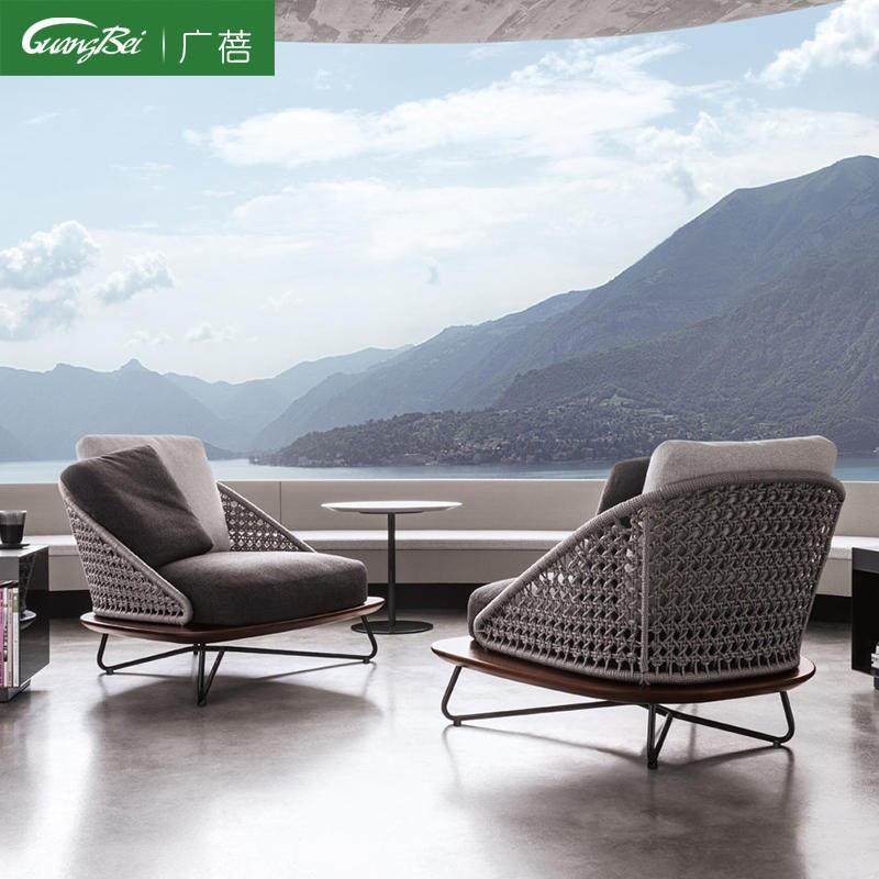 北欧户外休闲藤编沙发设计师实木高端别墅庭院花园露台防水沙发椅,住宅家具,户外沙发,淘宝优惠券,粉丝福利购,淘宝优惠卷