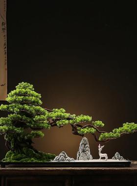 迎客松彷真植物盆景室内绿植盆栽假树办公室桌面玄关客厅装饰摆件