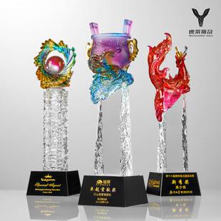 高档琉璃奖杯创意一言九鼎年会比赛颁奖订优秀员工合作伙伴奖杯做
