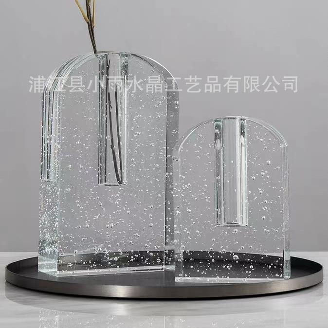 现代样板间透明水晶几何摆件简约电视柜桌面装饰气泡摆花瓶设饰品