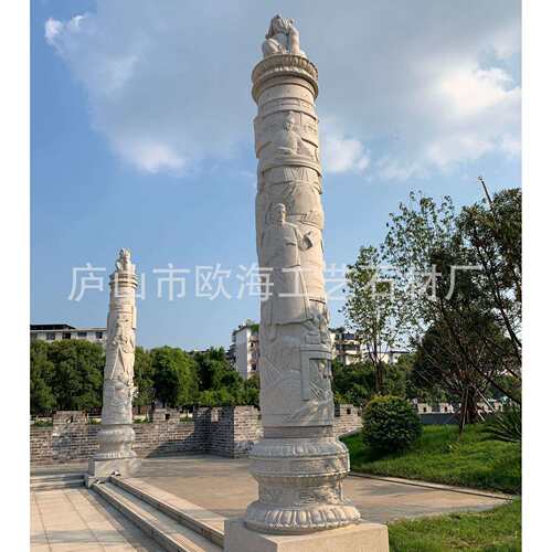 花岗岩石雕盘龙柱 休闲广场浮雕文化柱 天然石材纯手工雕刻圆柱