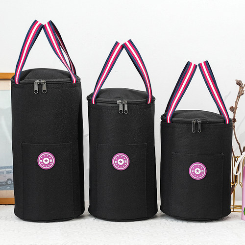保温桶袋子加高档带饭手提袋圆形饭盒袋保温袋铝箔加厚上班族饭袋